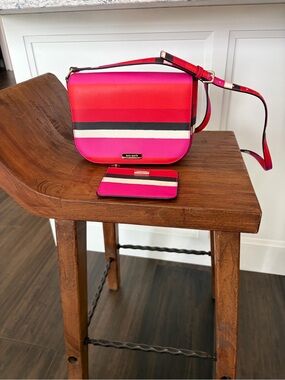 kate spade Pink Red Stripe Crossbody Bag with Card Case